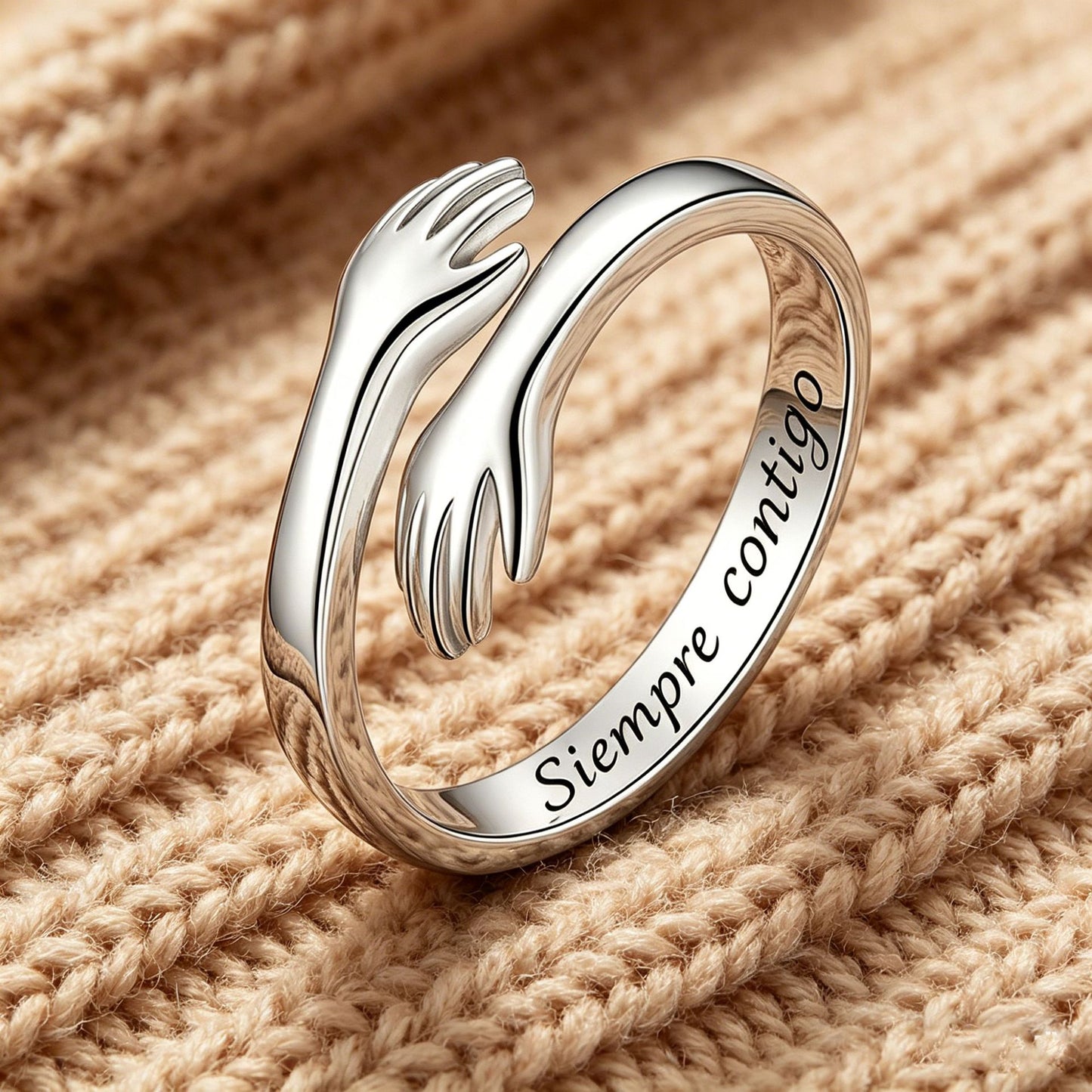 Bague géométrique ajustable en cuivre avec inscription espagnole